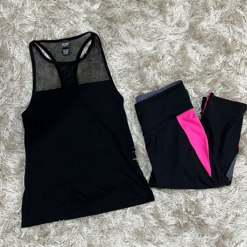 (2) lot  Victoria Secret Sport Sleeveless Black Tank VSX Sz XSmall & VS Legging